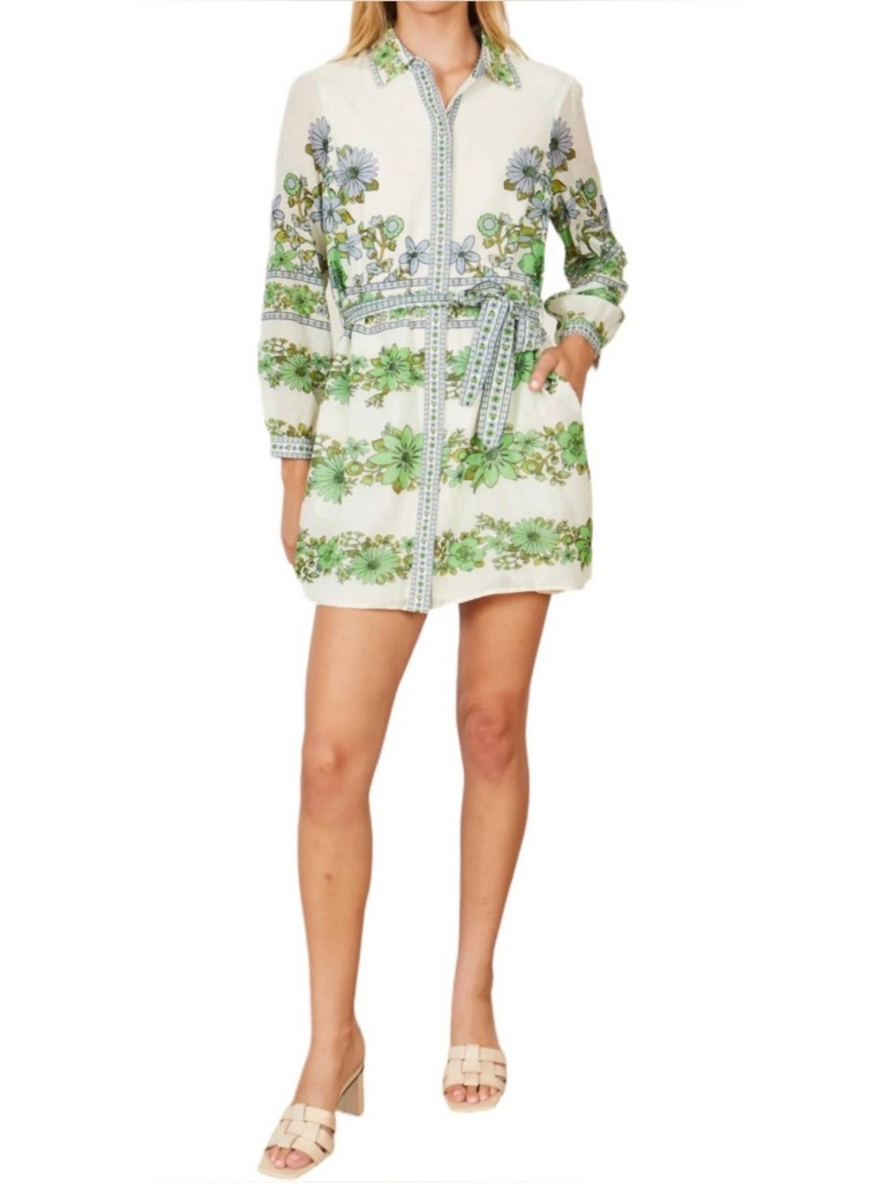 Caballero Lucy Secret Garden Dress in Green & White Size Large NWT NO BELT